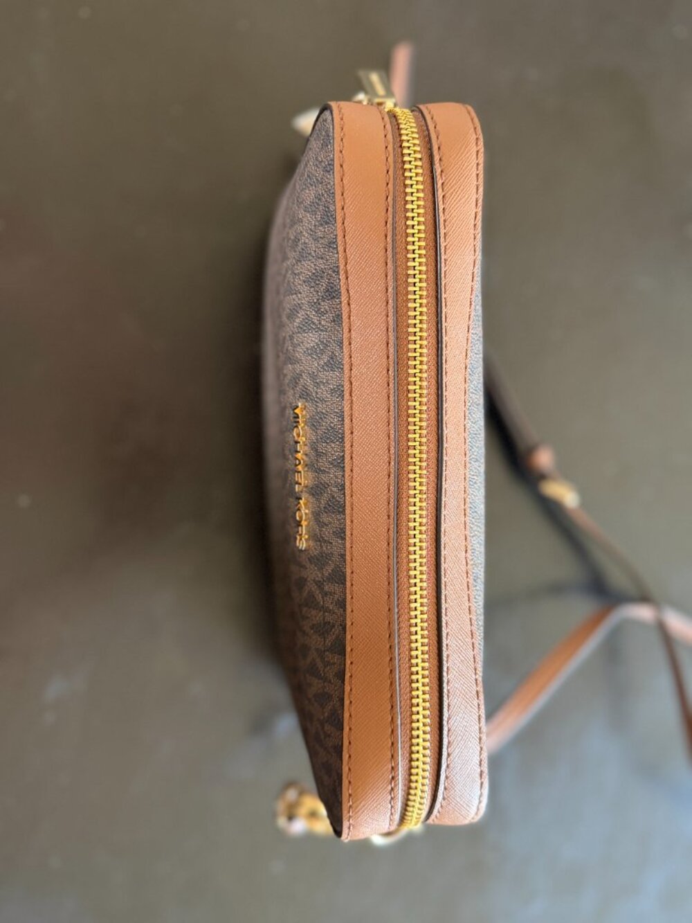 Michael Kors Jet Set Large Logo Crossbody Bag Brown MK Signature - Picture 2 of 16